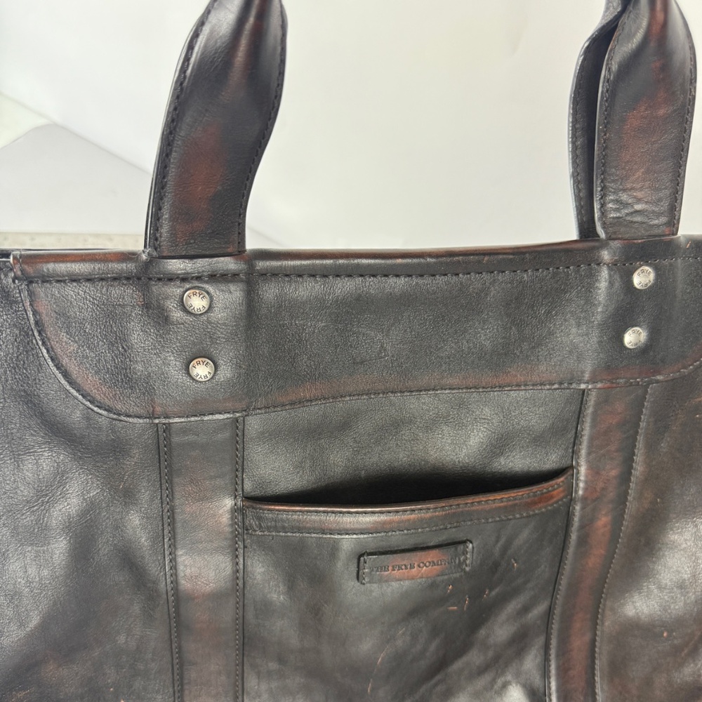 Frye Distressed Dark Brown Leather Tote / Crossbody Bag - Picture 2 of 15